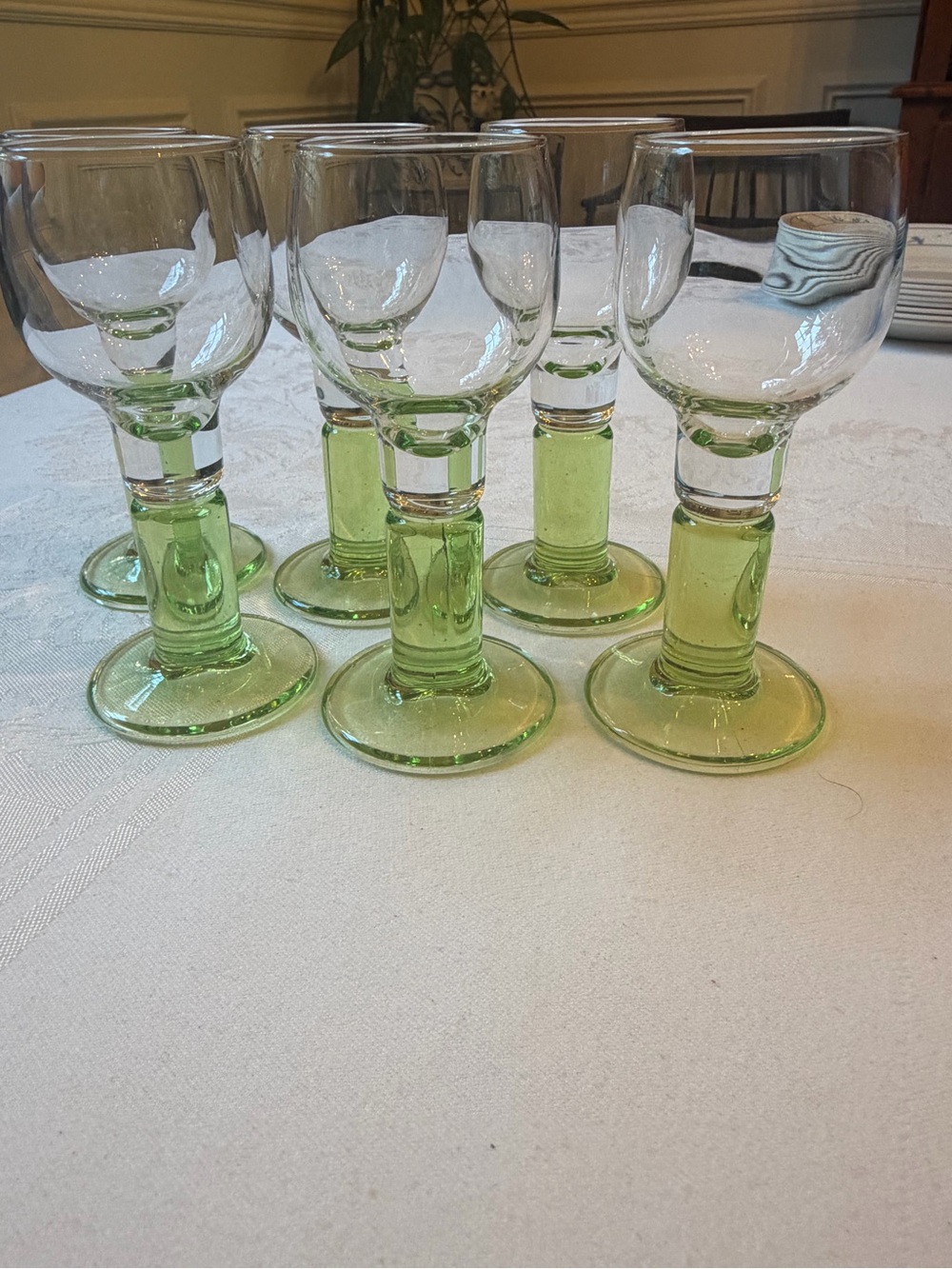 Set of 6 Green Vintage Bormioli Rocco Stemmed Cordial Glasses MCM